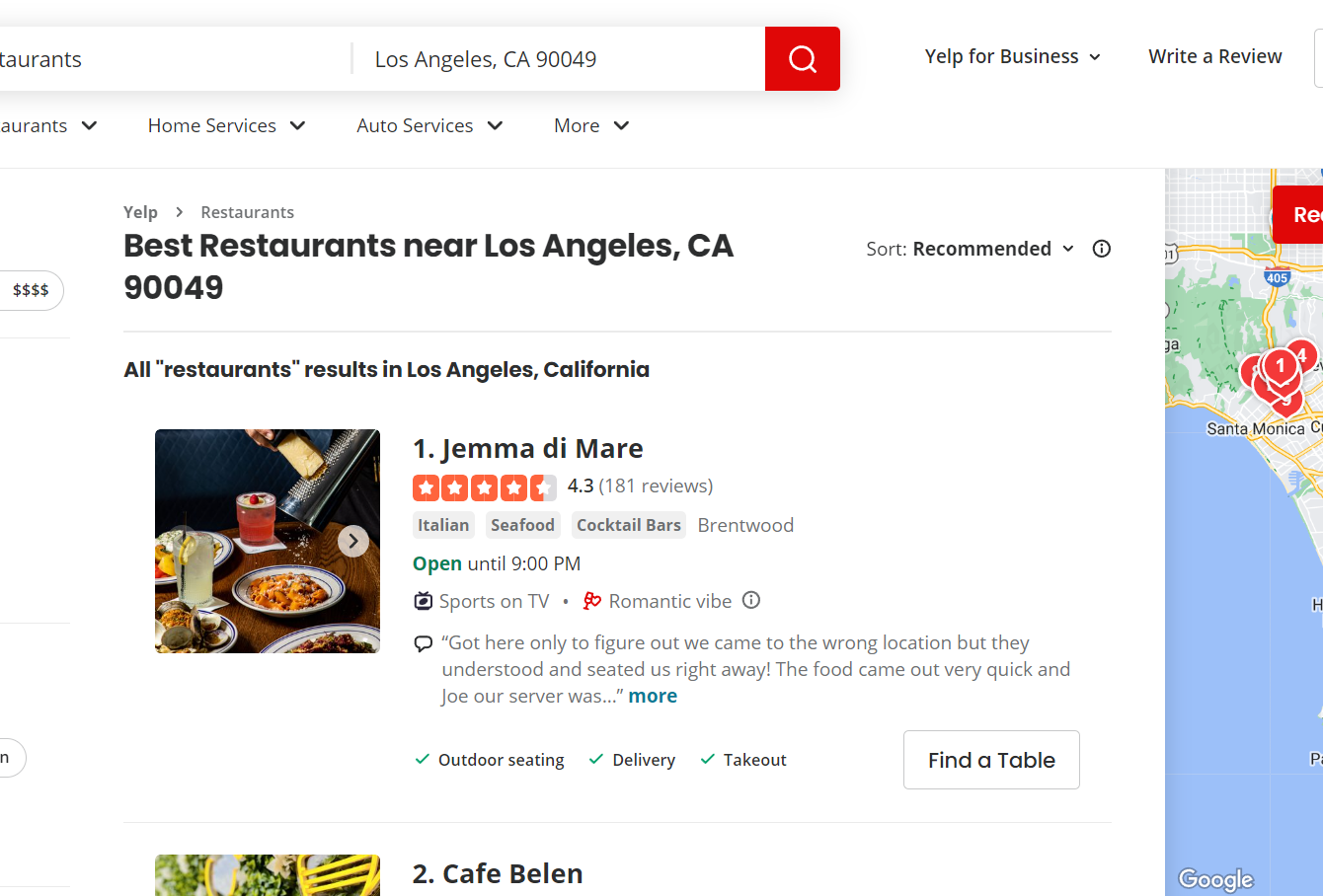 screenshot of yelp website